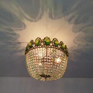 Crystal Chandelier Vintage Green Colored Lighting Ceiling Fixture Pendant Lamp - Picture 1 of 10