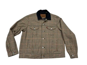 Levi's Lined Vintage Fit Trucker Jacket Urban Plaid Wool Brown Black Corduroy - Picture 1 of 8