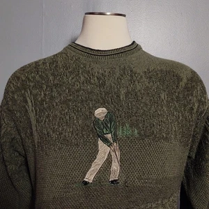 VTG 90s Golf Sweater Grand Slam Embroidered Crew Neck Pullover Green Men's M - Picture 1 of 11