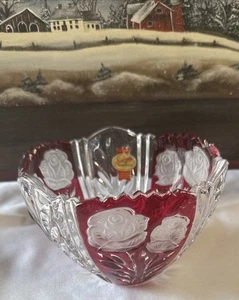 Vintage Anna Hutte Bleikristall Germany Bleikristall rot Preiselbeere Bonboniere 4 Zoll - Bild 1 von 6