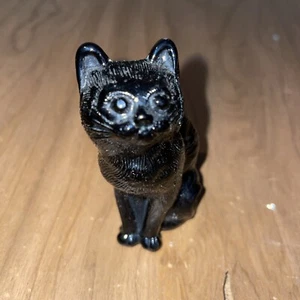 Vintage Mosser schwarzer Amethyst Glas sitzende Katze Figur schwarze Beere Briefbeschwerer - Bild 1 von 9