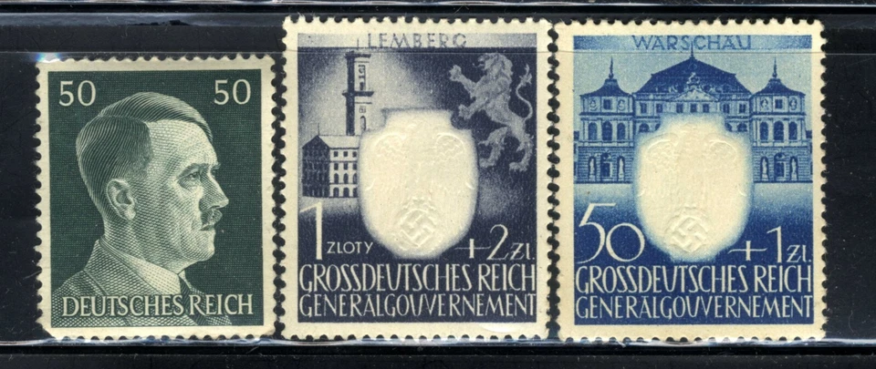 1940-45 Germany Nazi 3-STAMP SET Third Reich Hitler Swastika Deutsch WWII MNH OG - Image 1 of 1