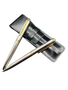 Givenchy Pen Set With Mechanical Pencil and Original Leather Case Silver And Gol - Picture 1 of 8