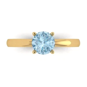 1.0 ct Round Cut Natural Aquamarine Wedding Bridal Promise Ring 14k Yellow Gold - Bild 1 von 11