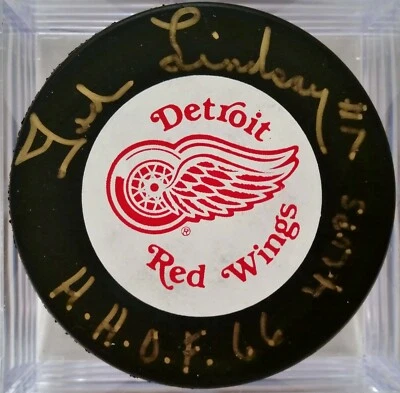 Хоккейная шайба с автографом TED LINDSAY Detroit Red Wings НХЛ с надписью - Изображение 1 из 2