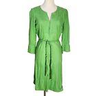 J Crew Bright Green 100% Linen Belted Dress With Embroidered Accents Women's S