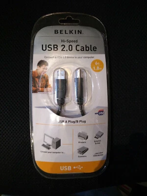 Belkin 33587 Hi-Speed USB 2.0 Cable, 6 ft, USB A Plug/B Plug F3U133v06 - Image 1 of 2