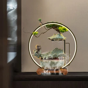 Indoor Relaxation Desktop Water Fountain with Pump & Atomizer Tabletop Ornament - Picture 1 of 10