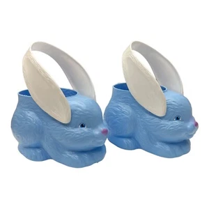 1995 Empire Bunny Rabbit Blue Easter Candy Basket Blow Mold Plastic Lot of 2 Vtg - Picture 1 of 11