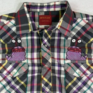 Rustler Men's Shirt XL Plaid Western Alien Blob Embroidery Pearl Snap Boho - Picture 1 of 7