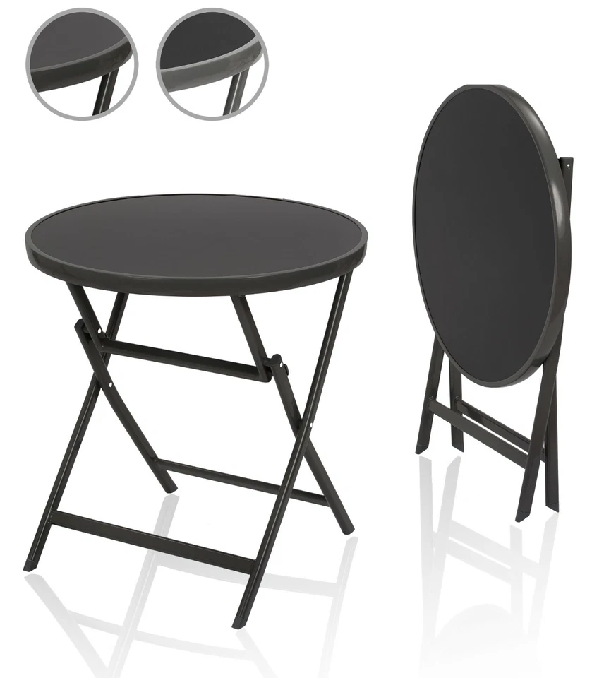 Gartentisch Glastisch Klapptisch Bistrotisch rund 70cm Ø Balkon Camping klappbar - Bild 1 von 4