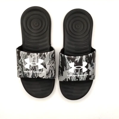 Under Armour Ansa Fixed Strap Slide Sandal Graphic Grey/Black Big Kid 5Y  Beach - Image 1 of 4