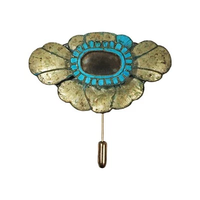 2.5" Qing Dynasty Kingfisher Feather Hair Pin Chinese Flower Silver Tian-tsui 點翠 - Image 1 of 4