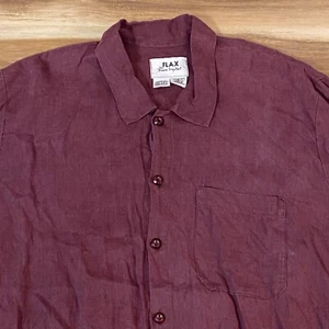 FLAX Shirt Mens Small Relaxed 100% Linen Button Up Burgundy Red Short Sleeve - Picture 1 of 9