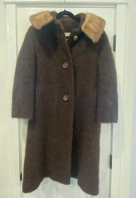 Vintage John Wanamaker Forstmann Wool Blend Boucle Fur Collar Coat Brown Small? - Image 1 of 4
