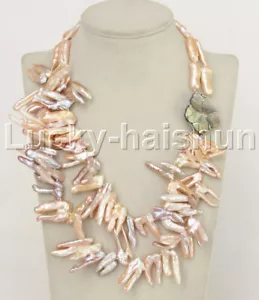 Collana Perle Kasumi Kasumi Naturale 18" 2 file 32mm Rosa Barocco Viola j11866 - Foto 1 di 4