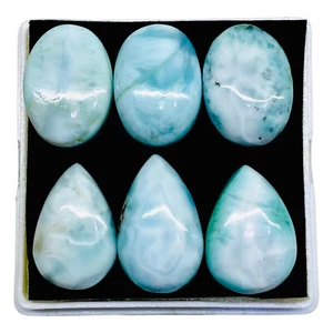 6 Pcs Natural Larimar 25-27.5mm Loose Mix Cabochon Untreated Gemstones Lot - Picture 1 of 11