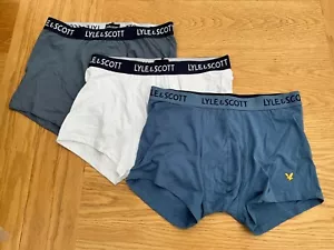 Lyle & Scott Mens Barclay 3 Pack Boxer Trunks Medium Blue Cotton Stretch - Picture 1 of 3