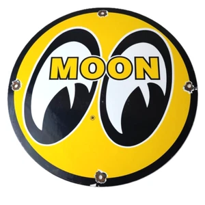 Vintage Moon Eyes Sign - Speed Equipment Auto Racing Porcelain Gas Pump Sign - Picture 1 of 15