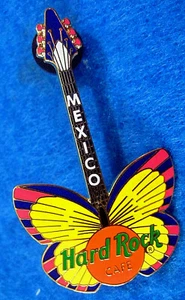 CIUDAD DE MÉXICO AMARILLO PÚRPURA ROSA MARIPOSA GUITARRA SERIE INSECTO HARD ROCK CAFÉ PIN - Imagen 1 de 1
