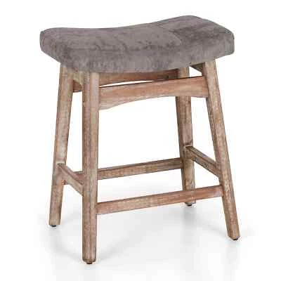 24'' Bar Stools Saddle Seat Chairs Counter Height Solid Wood Leg Barstool - Image 1 of 4