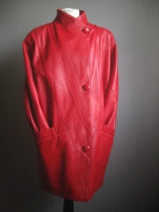 VINTAGE ROTE LEDERJACKE NEW WAVE 14 16 Retro 90er 80er lang oversize Fledermaus - Bild 1 von 20