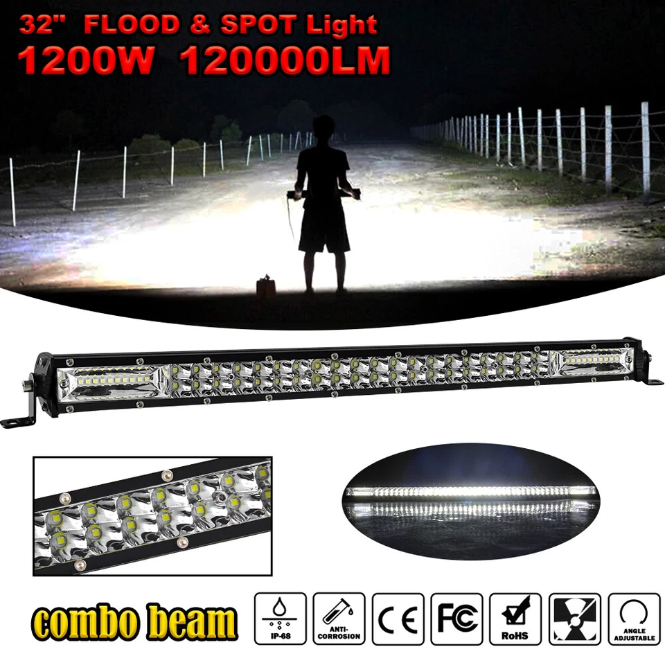 32inch 1200W LED Light Bar Spot Flood Combo Off Road SUV ATV Marine Pickup 34'' - Image 1 of 4