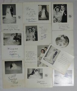 Lot de 11 cartes photo vintage mariage merci pour cadeau mariée et marié années 1940-50