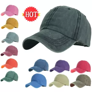 Men Plain Washed Cap Casual Cotton Adjustable Baseball Cap Solid sport Hat - Picture 1 of 38