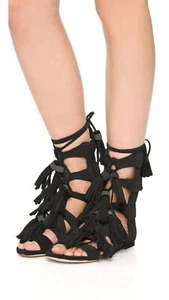 Jeffrey Campbell Redondo Gladiator Black Suede Sandals With Tassels Size US 6  - Picture 1 of 5