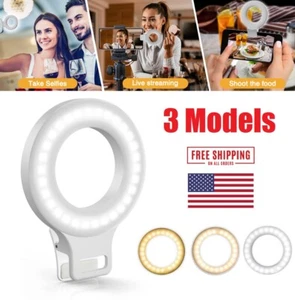 Clip on Ring Light Rechargeable 60 LED Selfie Ring Light for Phone Tablet 3 Mode - Picture 1 of 12