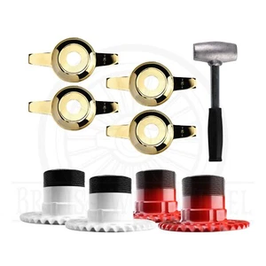 Zenith 2 Bar Cut Gold Spinner Caps + Adapters for Lowriders | Set of 4 + Hammer - Picture 1 of 90