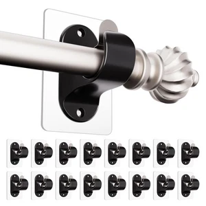 No Drilling No Screw Curtain Rod Brackets, (16 Pack) Black Self Adhesive Curt... - Picture 1 of 7