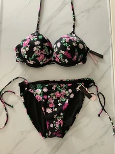 Victorias Secret Icon Push Up Side Tie Brazilian Set Tropical Floral Bikini 34C - Picture 1 of 10
