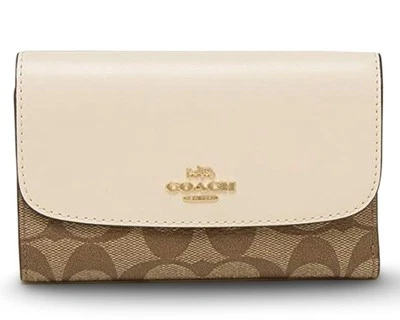 Бумажник-конверт Coach фирменный средний хаки/кремовый ПВХ кожа F32485 - Изображение 1 из 4