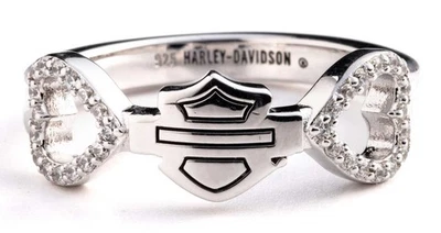 Harley-Davidson Women's Bar & Shield Double Crystal Hearts Ring, Sterling Silver - Image 1 of 3