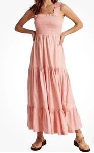 Abercrombie & Fitch Smocked Maxi Dress Size XXL Tall Pink Tiered Pockets - Picture 1 of 8