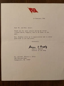 Carta autografiada firmada por el general Omar Bradley con certificado de autenticidad 1981 Jefes de Estado Mayor Conjunto - Imagen 1 de 6