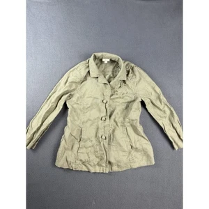 J. Jill Linen Button Sz Small Olive Green Embroidered Jacket, 100% Linen - Picture 1 of 7