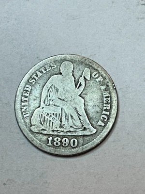 1890 Seated Liberty Dime 10c Ungraded 90% US Silver Coin - Image 1 of 2