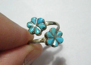 Süßer Vintage Türkis Inlay Zuni Ring Sterlingsilber Bypass Blumen Gr. 7 - Bild 1 von 4