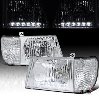 Fit 1992-2006 Ford E150 E250 Econoline LED Strip Headlights+Signal Corner Lamps - Image 1 of 4