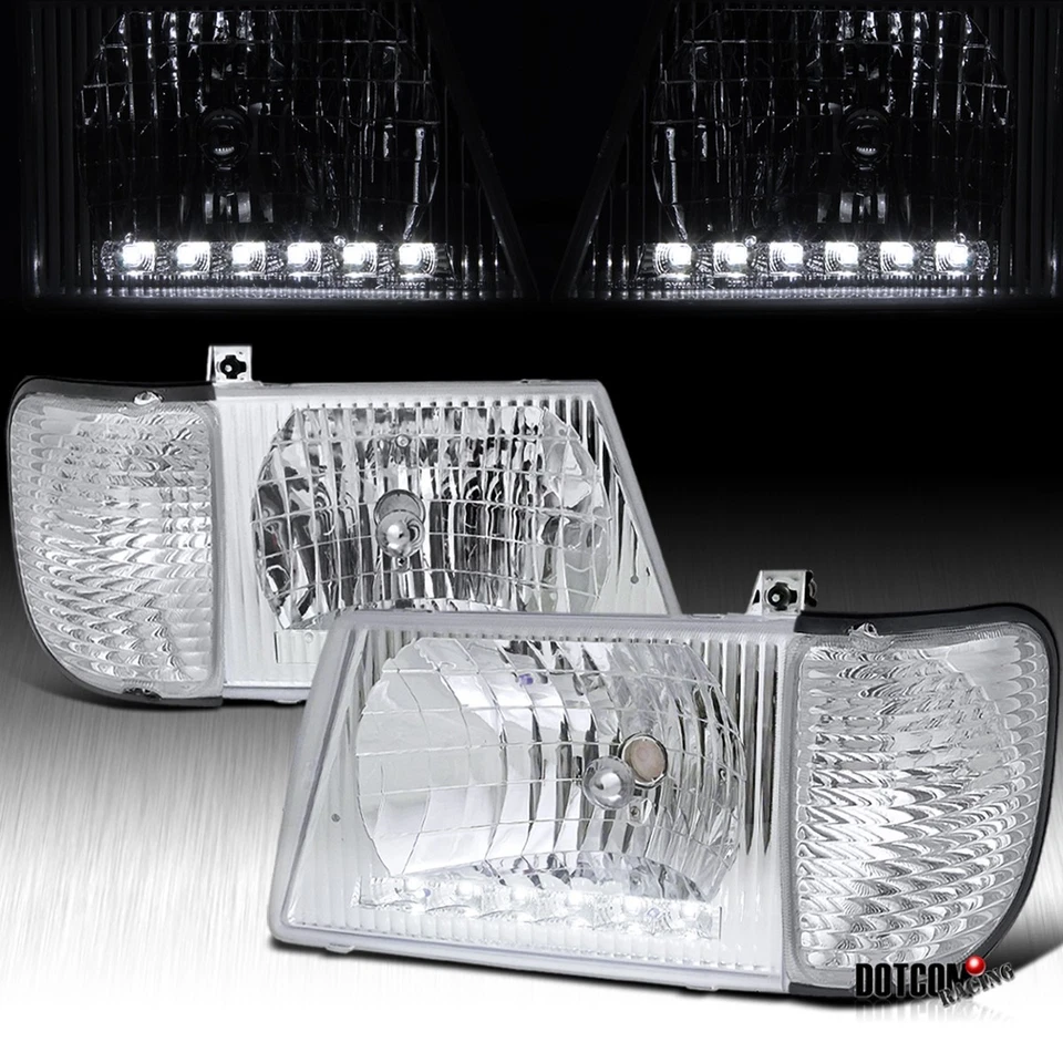 Fit 1992-2006 Ford E150 E250 Econoline LED Strip Headlights+Signal Corner Lamps - Image 1 of 4
