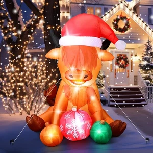 4.9 FT Christmas Inflatable Cow Decoration Inflatable Highland Cow Cute Blow ... - Foto 1 di 6