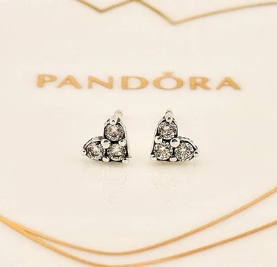 New Genuine Authentic Pandora Silver Triple Stone Heart Stud Earrings 293003C01 - Image 1 of 4