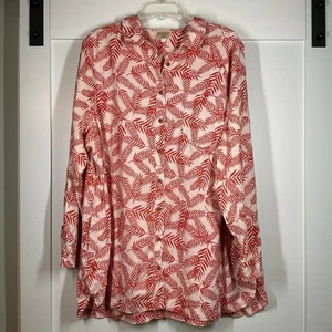 Duluth Trading Artisan Hanf Tunika Damen Übergröße 2X Blätterdruck Popover Boho - Bild 1 von 6