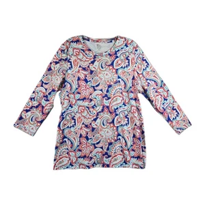 Kim Rogers perfekt weiches T-Shirt rot türkis und weiß Paisley 100 % Baumwolle Gr. XL neu ohne Etikett - Bild 1 von 9