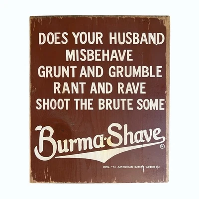 Letrero publicitario vintage de madera para afeitar Birmania de 11x13 pulgadas  Foto 1 de 4
