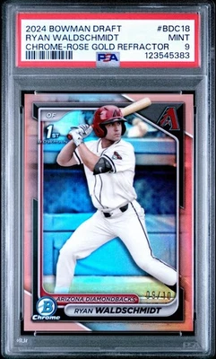 RYAN WALDSCHMIDT 2024 BOWMAN CHROME DRAFT 1ST ROSE GOLD /10 PSA 9 - image 1 of 2