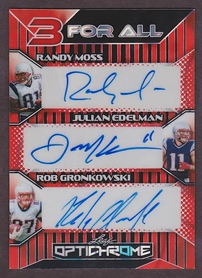 2025 Leaf Randy Moss Julian Edelman Rob Gronkowski Red Triple Auto 1/1 Patriots - Image 1 of 2